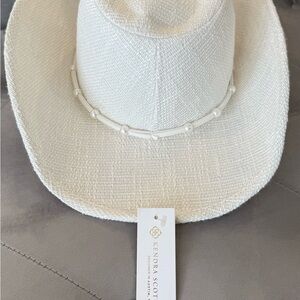 Kendra Scott Ivory Pearl-Trim Straw Cowboy Hat